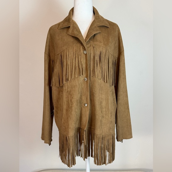 Vegan Suede Fringe Jacket Medium Oversized NWOT - Picture 5 of 8